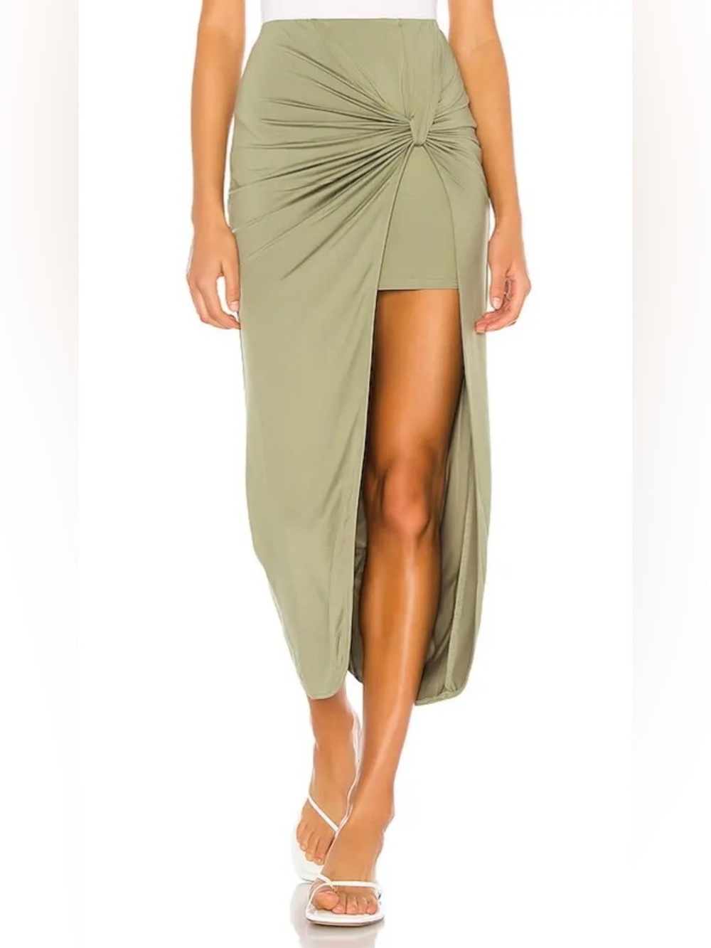 Revolve X Superdown Olive Green High-Low Ruched Wrap Skirt